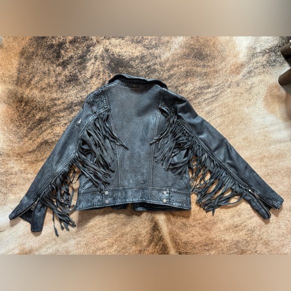 Mauritius Zoe Leather Jacket (blue denim with fringe - size 12) - Picture 4 of 7